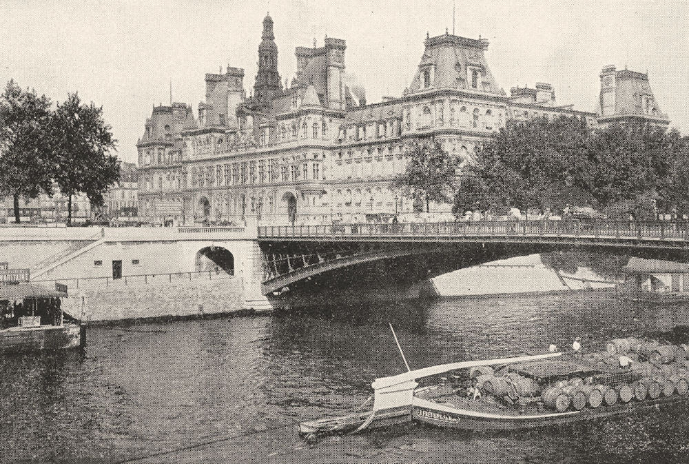 PARIS. Paris. La seine au ras de l'hôtel de ville 1900 old antique print